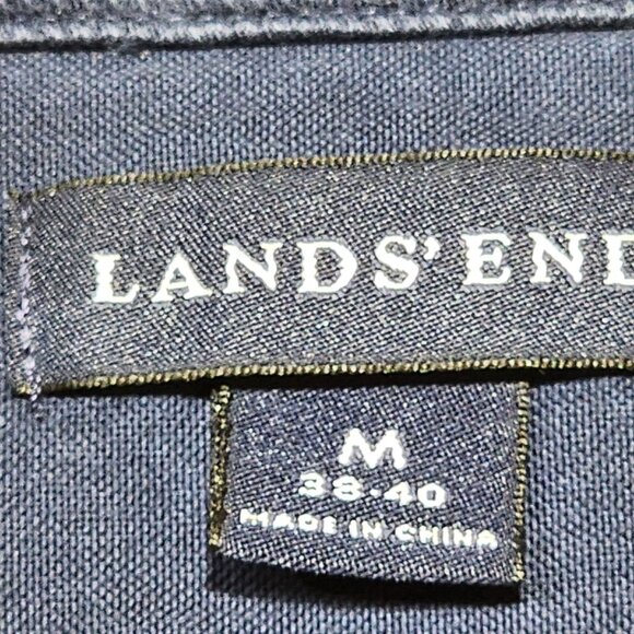 Lands End Mens Medium Long Sleeve Navy Cotton Button-Up Shirt With Chest Pockets - Picture 5 of 7